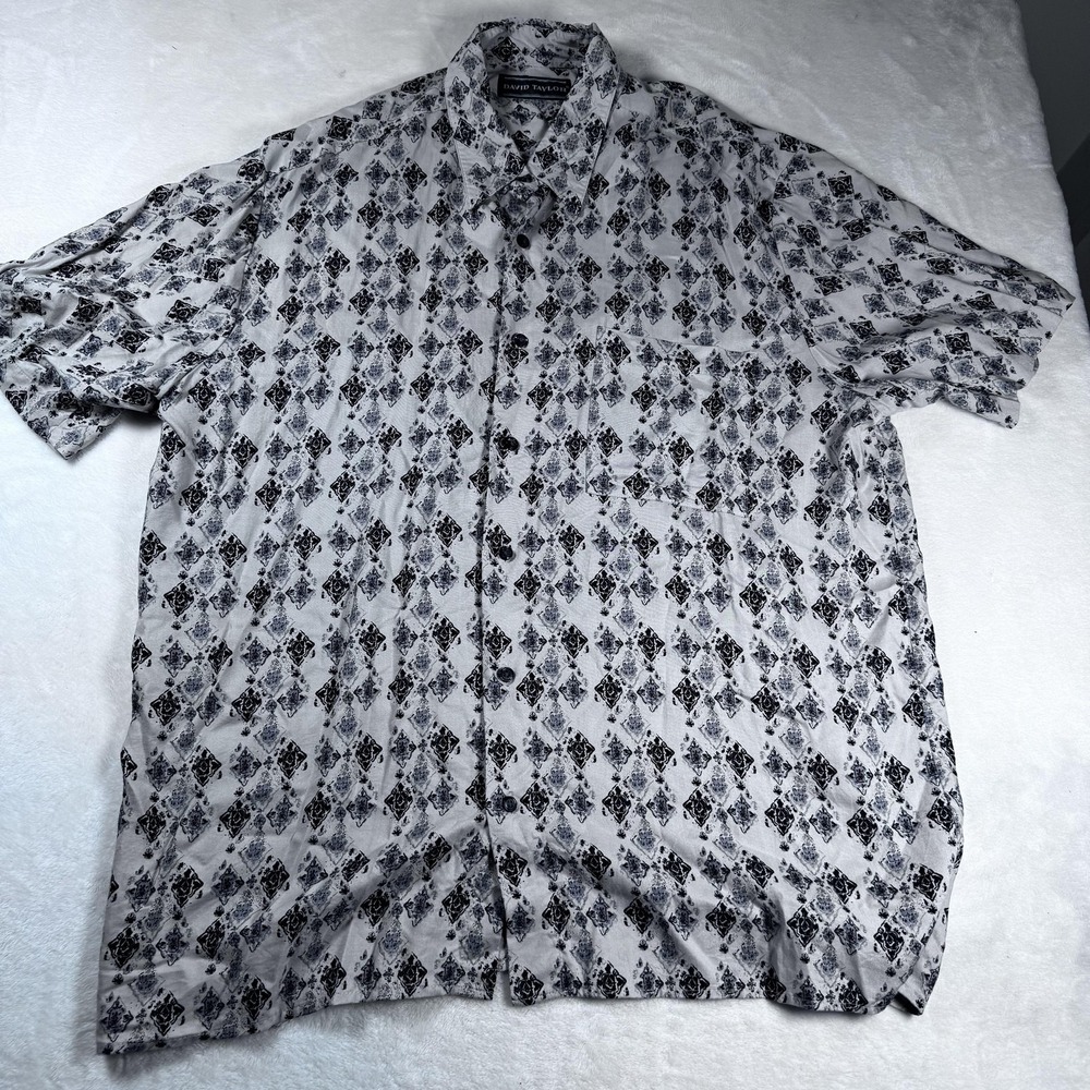 David Taylor Shirt Mens Extra Large Gray Black Geometric Short Sleeve Button Up